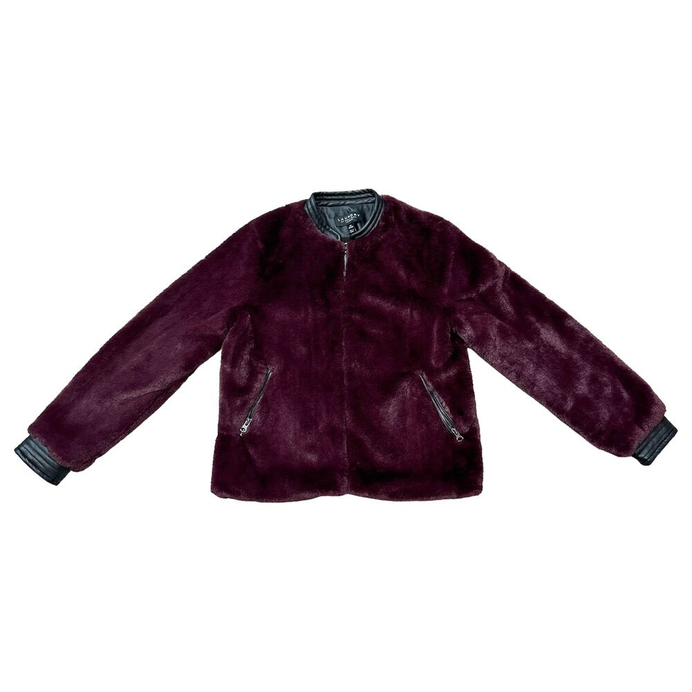 Laundry By Shelli Segal Wine Faux Fur Bomber Jacket Size XS